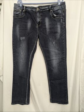 Wdnblju Premium Denim Dark Wash Distressed Straight Leg Jeans Size 40